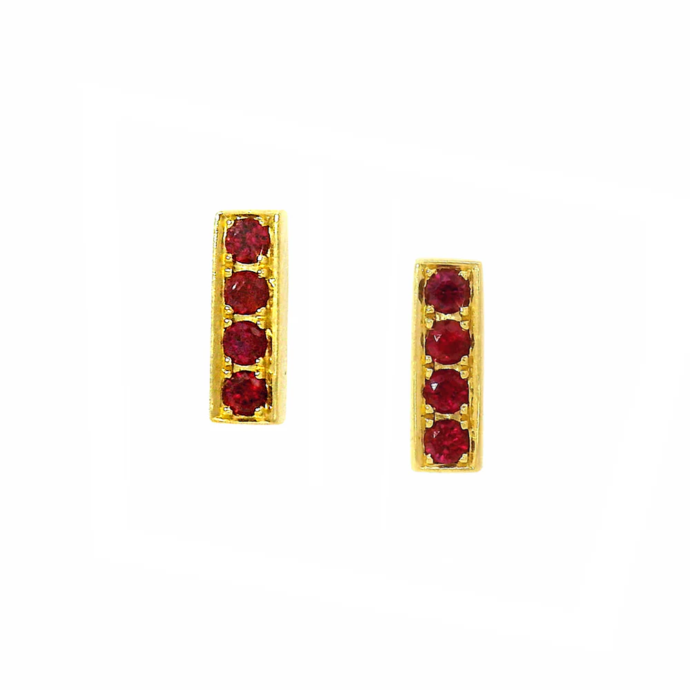 Ruby & Yellow Gold Stud Earrings - "Scarlet"