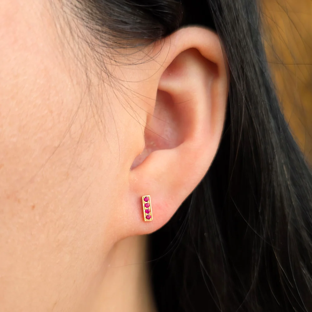 Ruby & Yellow Gold Stud Earrings - "Scarlet" - Image 2