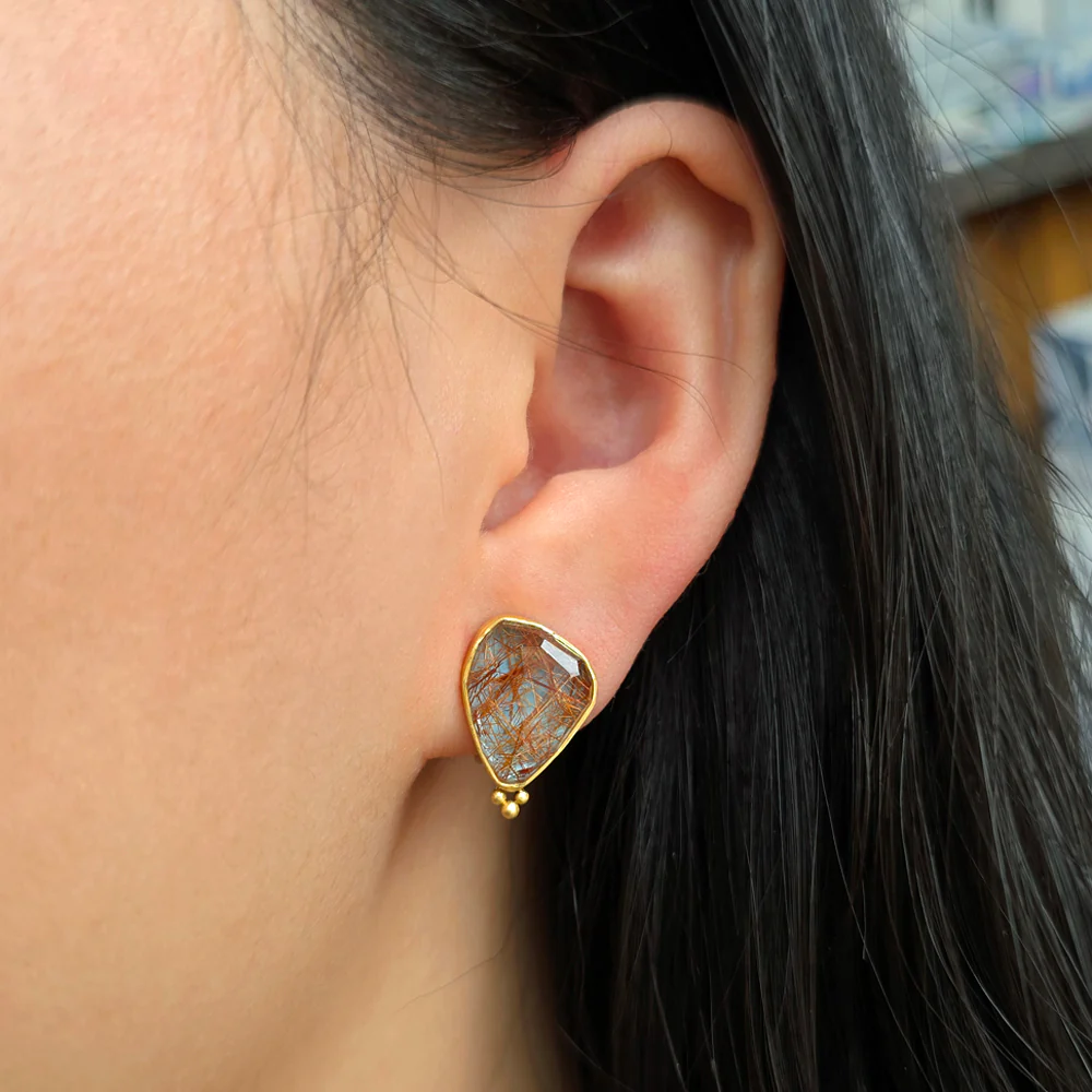 Rutilated Quartz, Sterling Silver & Gold Earrings - "Stormglass" - Image 2