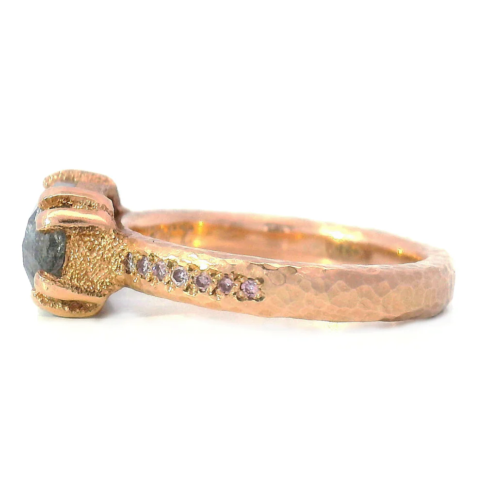 Salt & Pepper Rose Cut Diamond Ring - "Pink Stardust" - Image 3