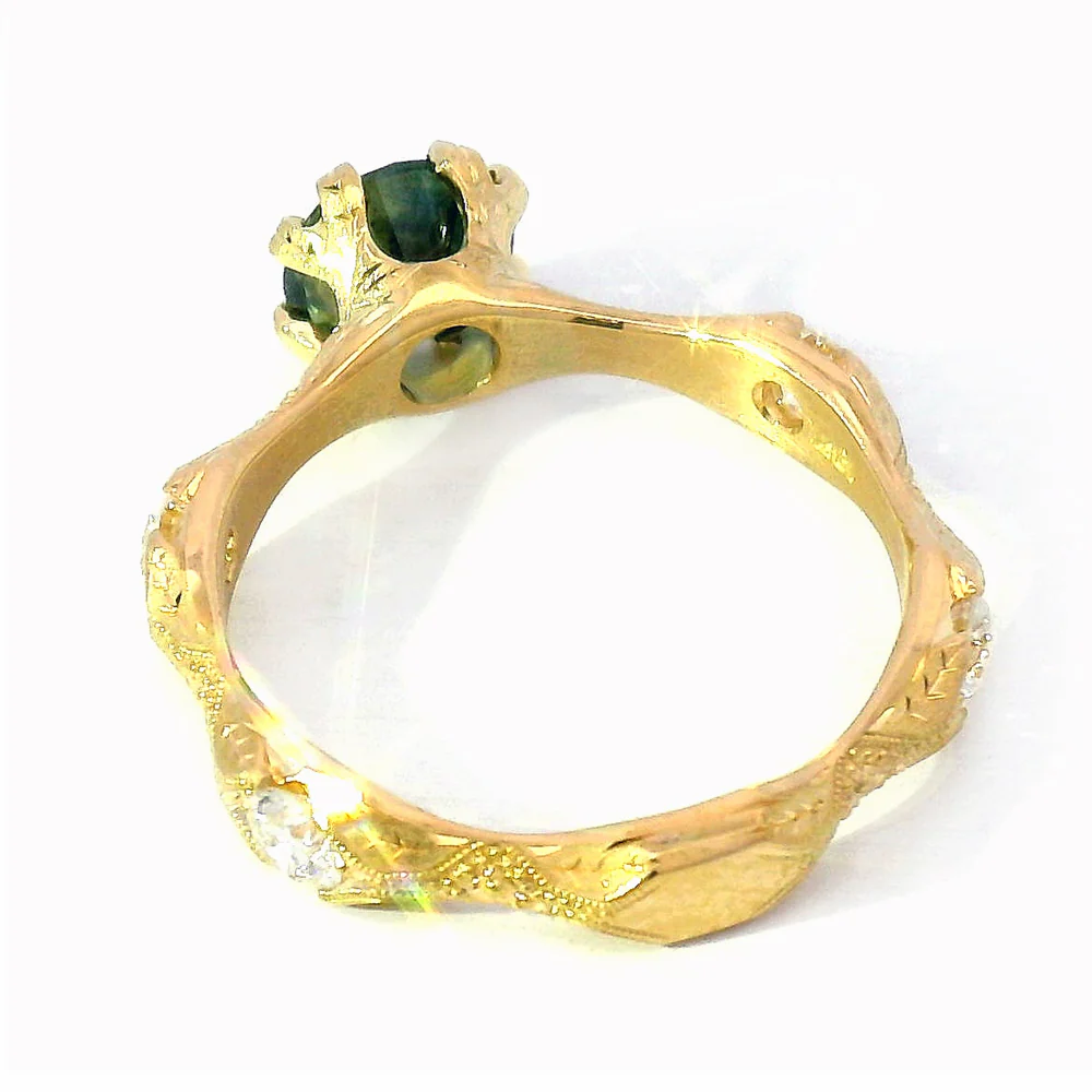 Montana Sapphire & Diamond Yellow Gold Ring - "Nectere" - Image 4