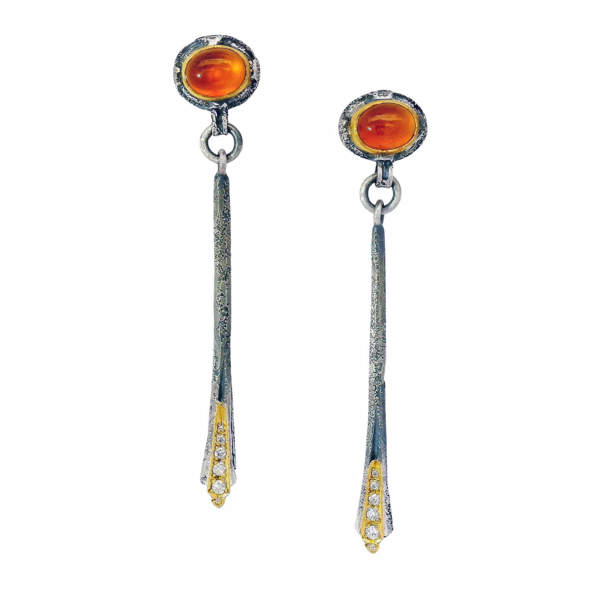 Spessartite Garnet Stud Drop Earrings - "Vetus Emberline"
