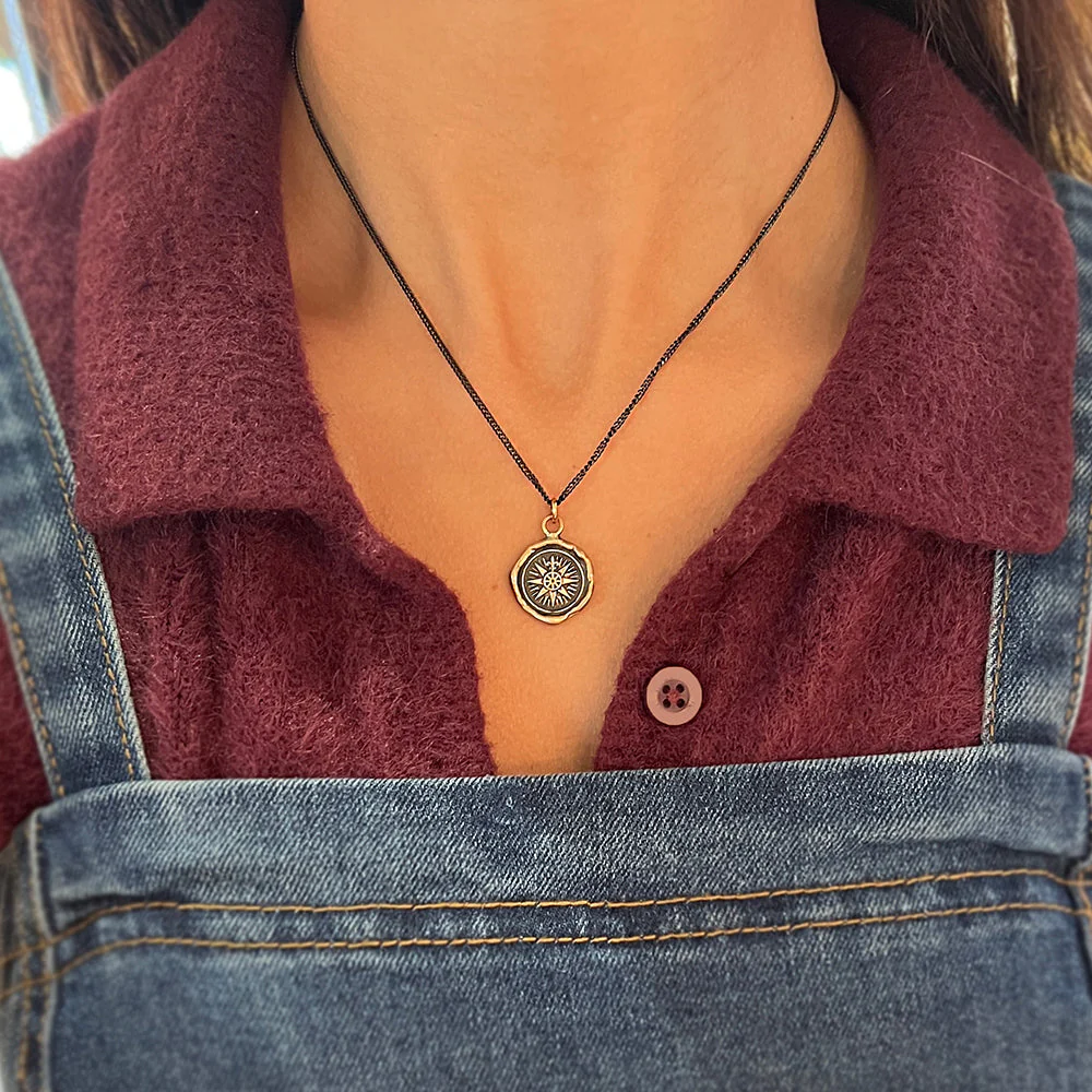 Bronze & Sterling Silver Compass Talisman Necklace - "Direction" - Image 3