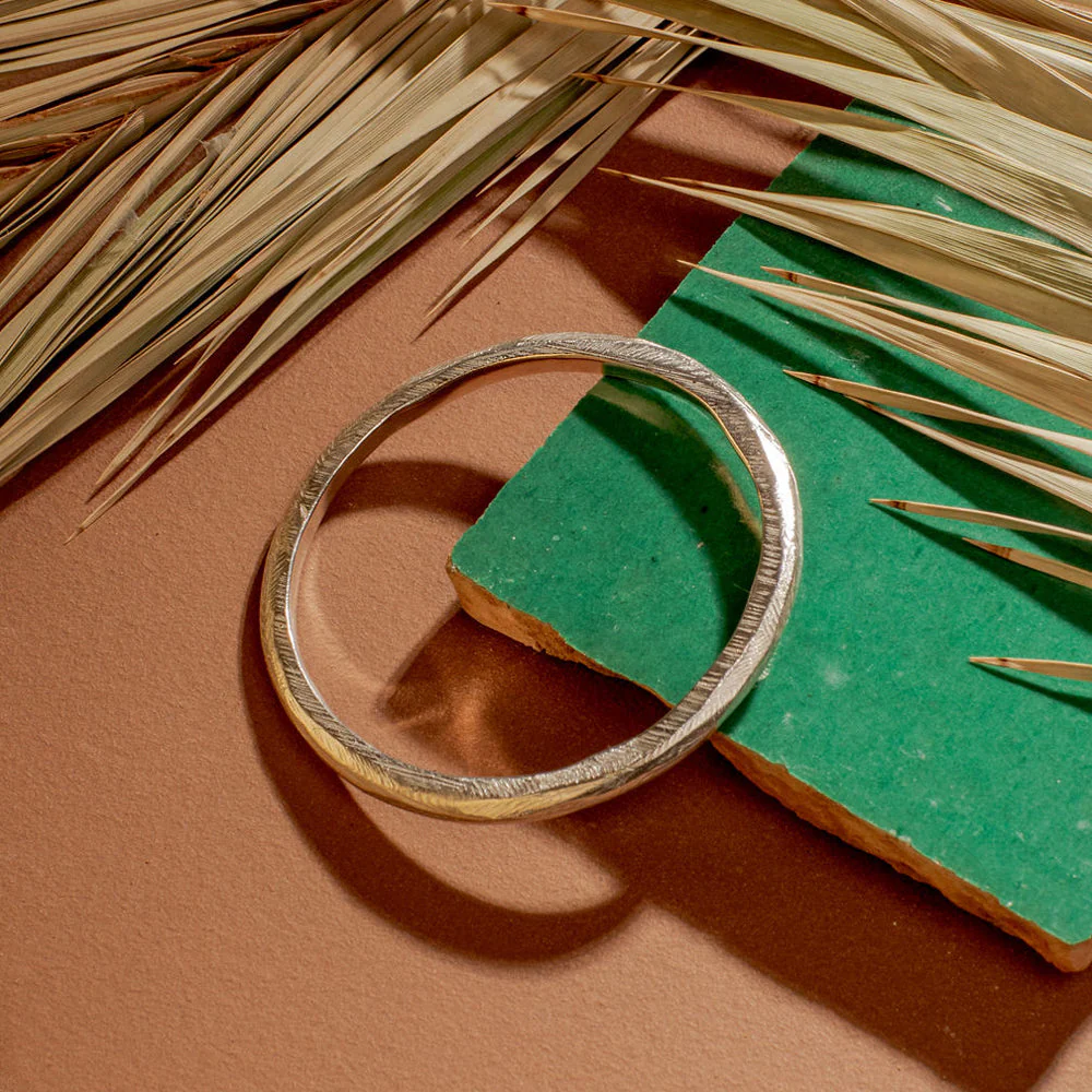 Sterling Silver Carved Bangle - "Reyes" - Image 2