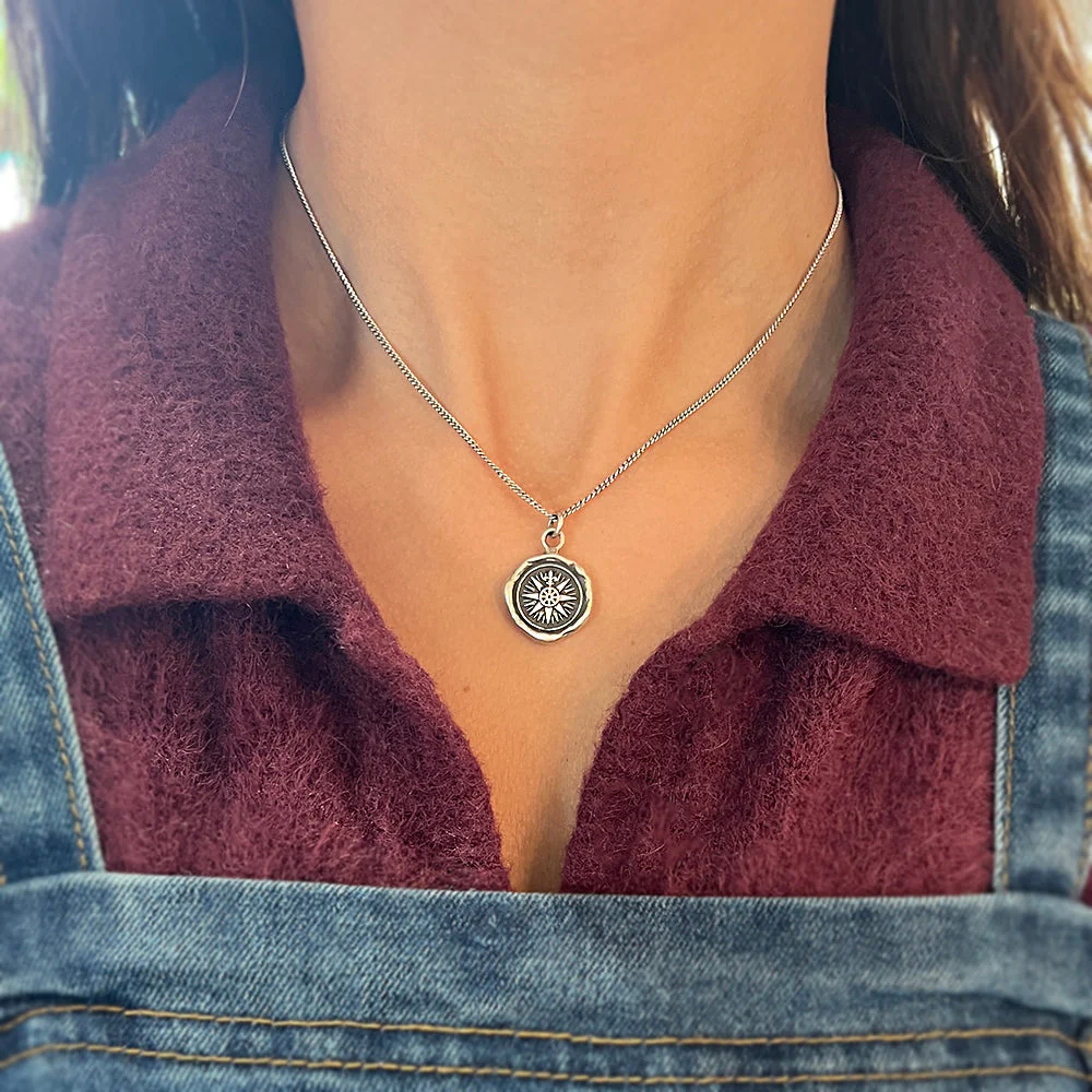Sterling Silver Compass Talisman Necklace - "Direction" - Image 3