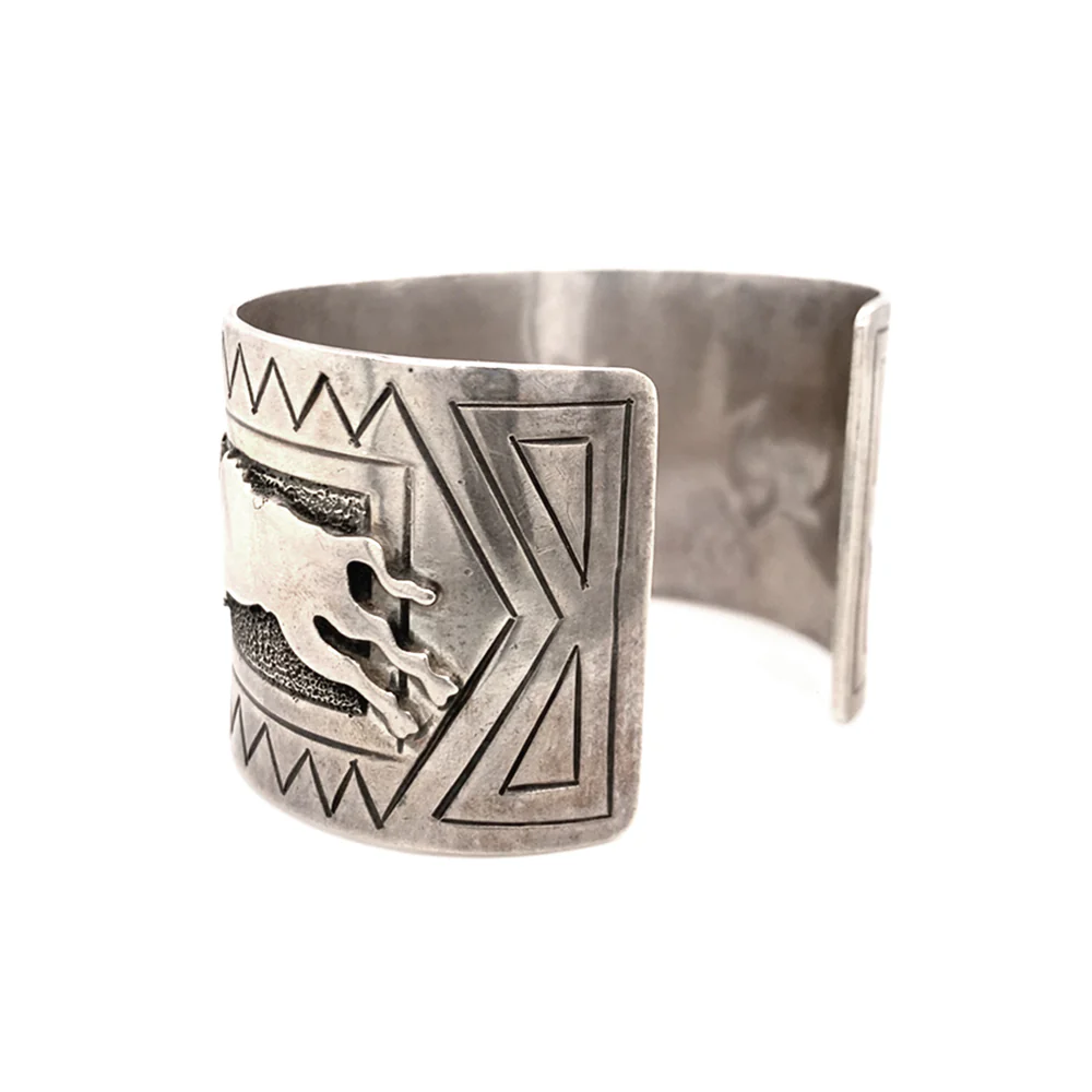 Sterling Silver Navajo Cuff - "Charging Buffalo" - Image 4
