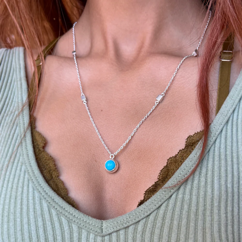 Sterling Silver Turquoise Necklace - "Sky Drop" - Image 4