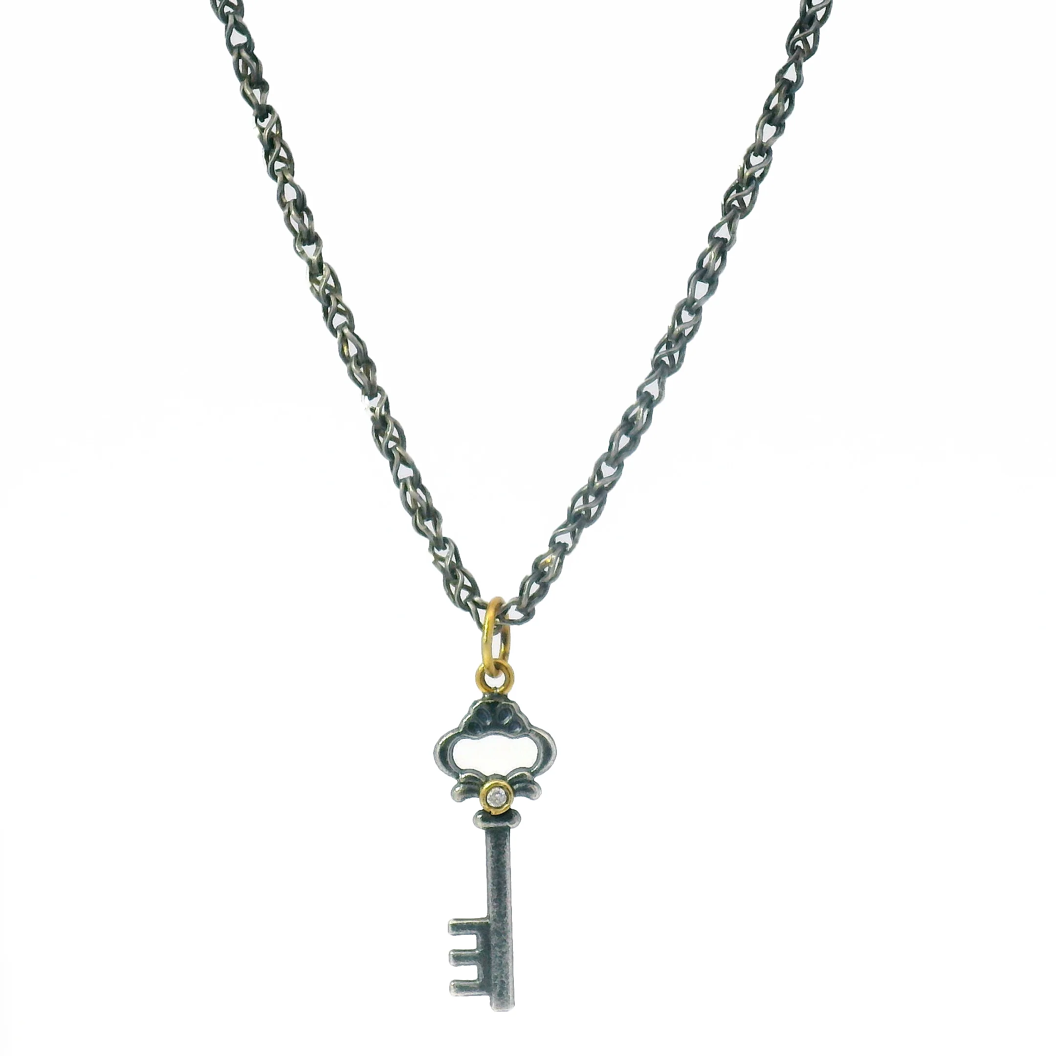 Sterling Silver, Yellow Gold & Diamond Pendant - "Key" - Image 3