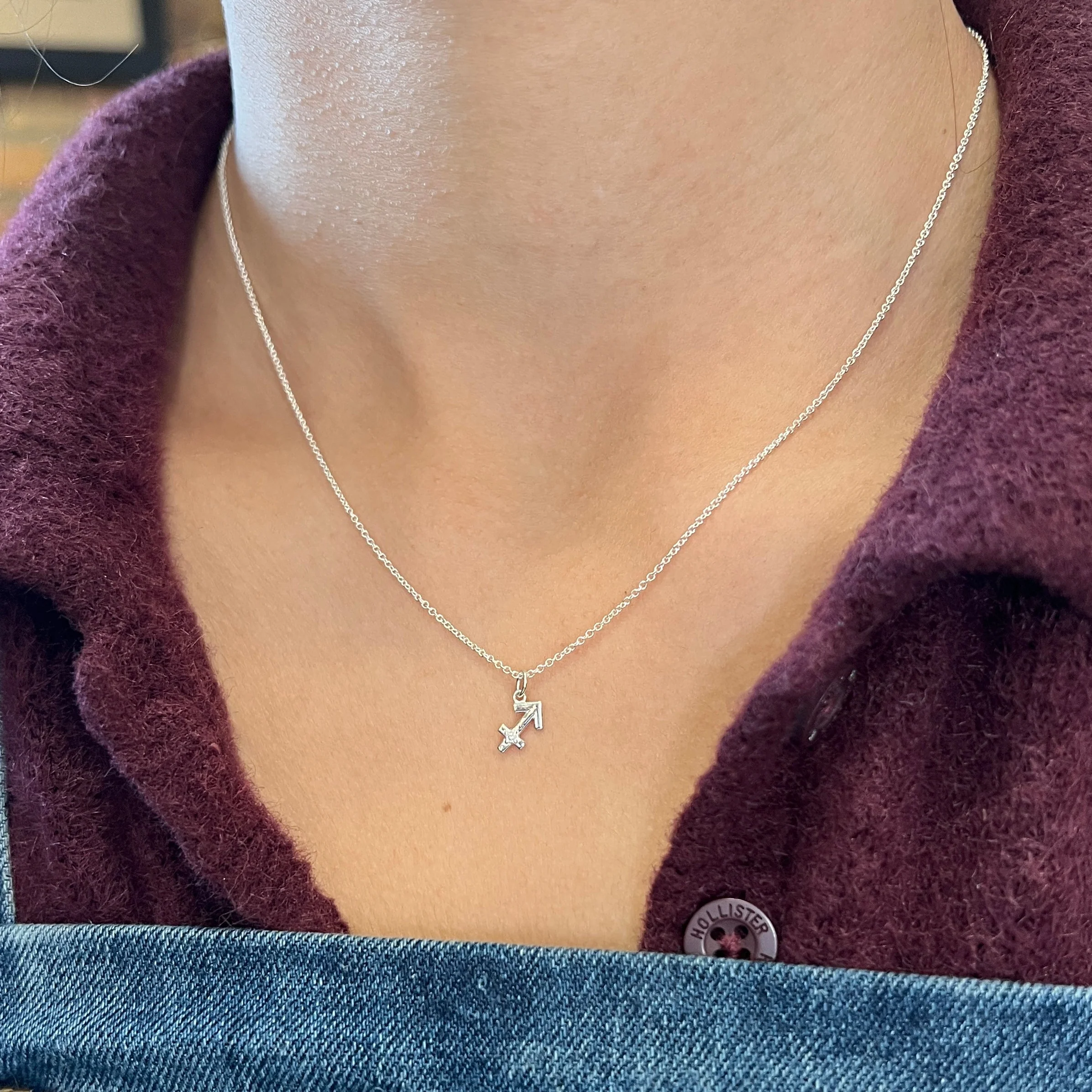 Sterling Silver & Diamond Zodiac Necklace - "Sagittarius" - Image 3