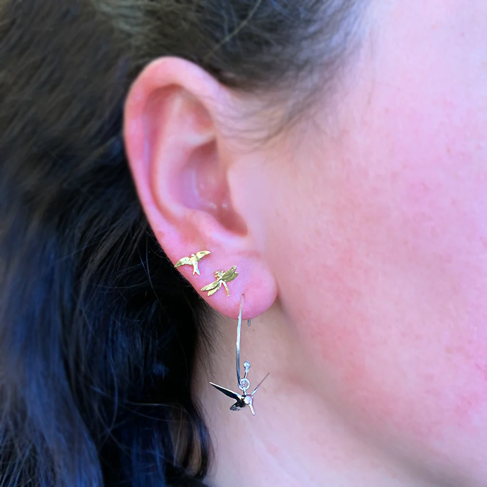 Sterling Silver Hoop Earrings - "Hummingbird" - Image 4