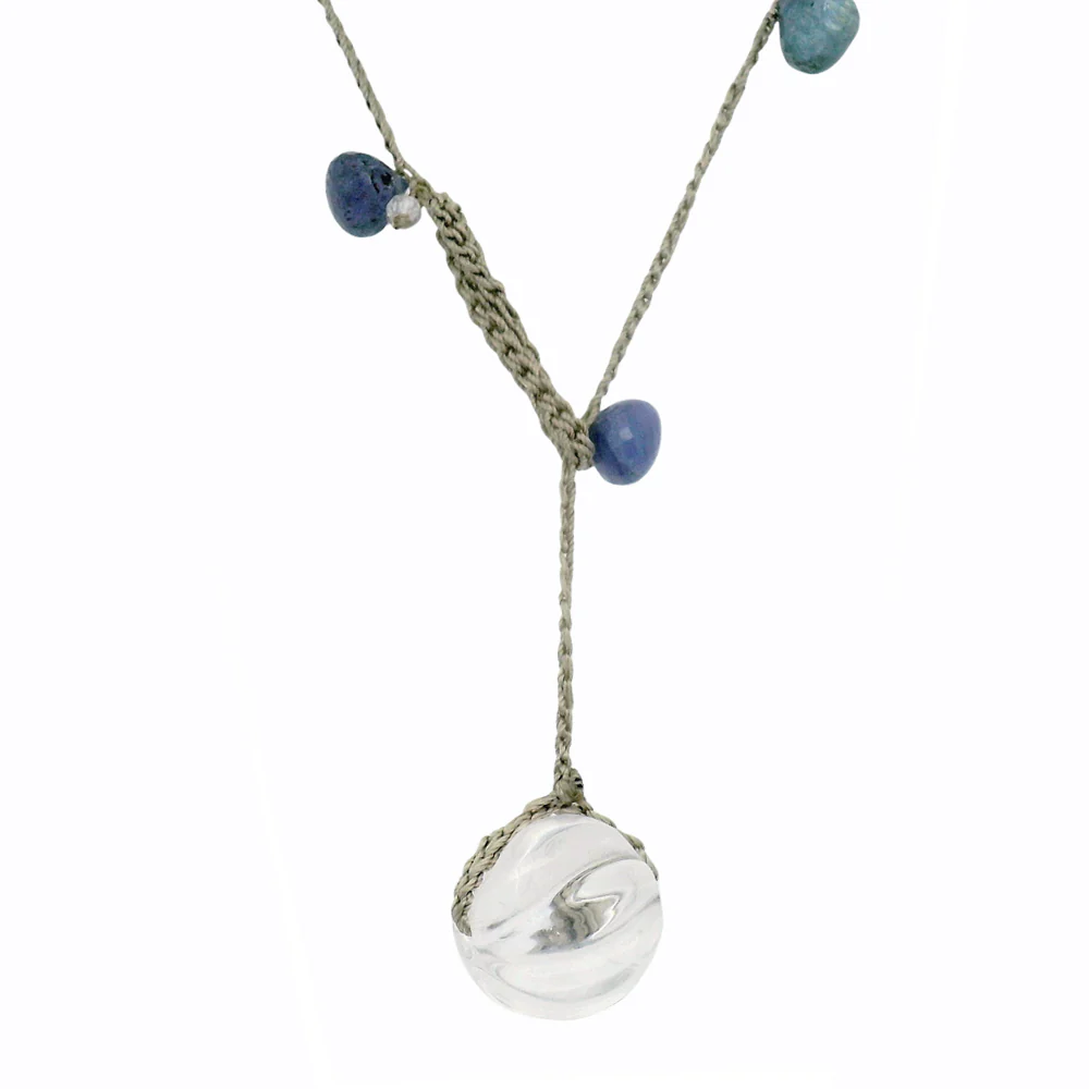 Tanzanite Briolette & Carved Rock Crystal Crocheted Necklace