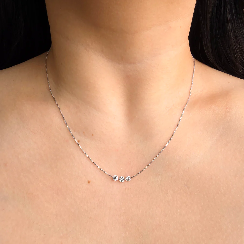 Three Stone Petite Diamond Necklace - "Trinity" - Image 2