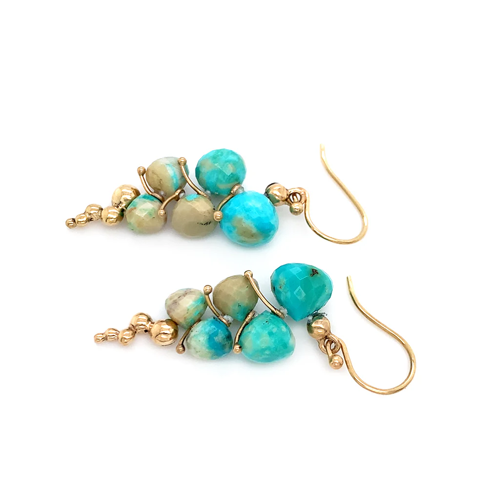 Turquoise Briolette Drop Earrings - "Small Caviars" - Image 2
