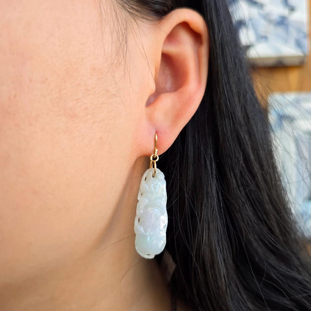 Vintage Jadeite Drop Earrings in 18K Gold - "Celadon" - Image 3