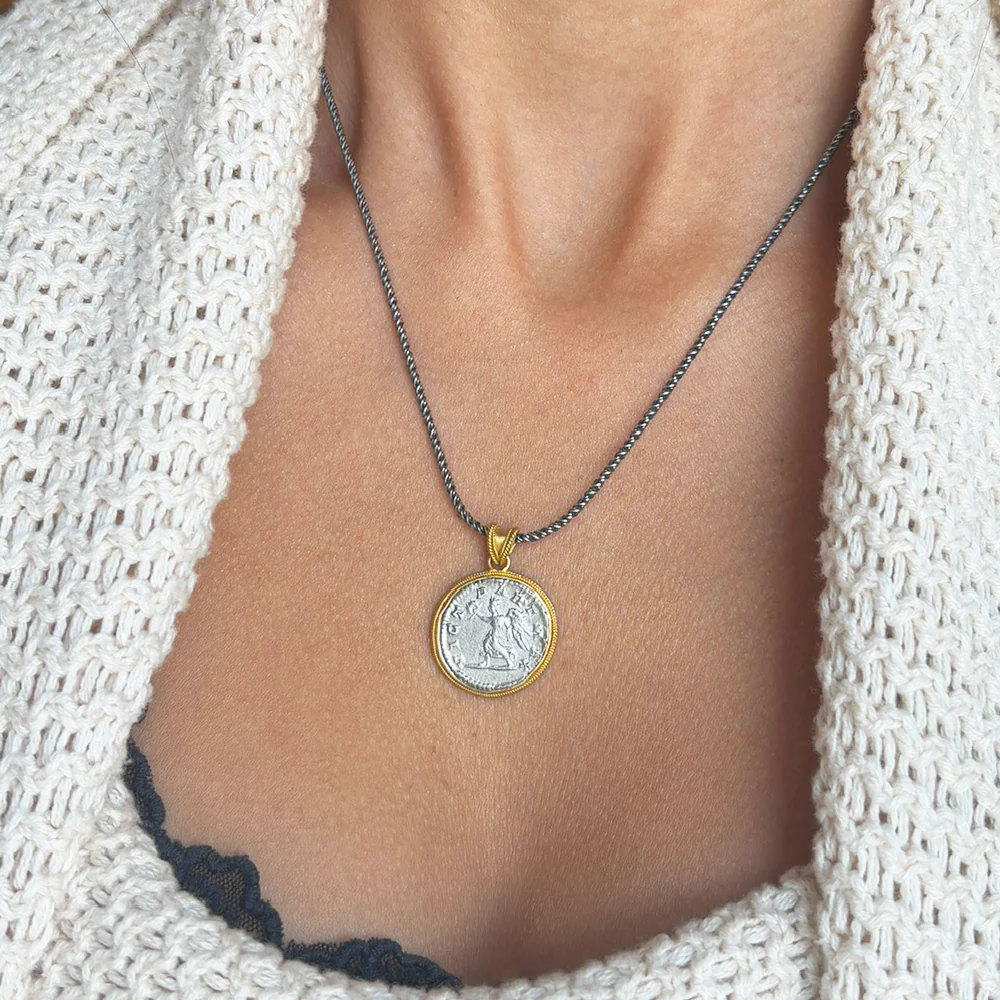 Yellow Gold & Ancient Denarius Coin Pendant - "Caracalla" - Image 6