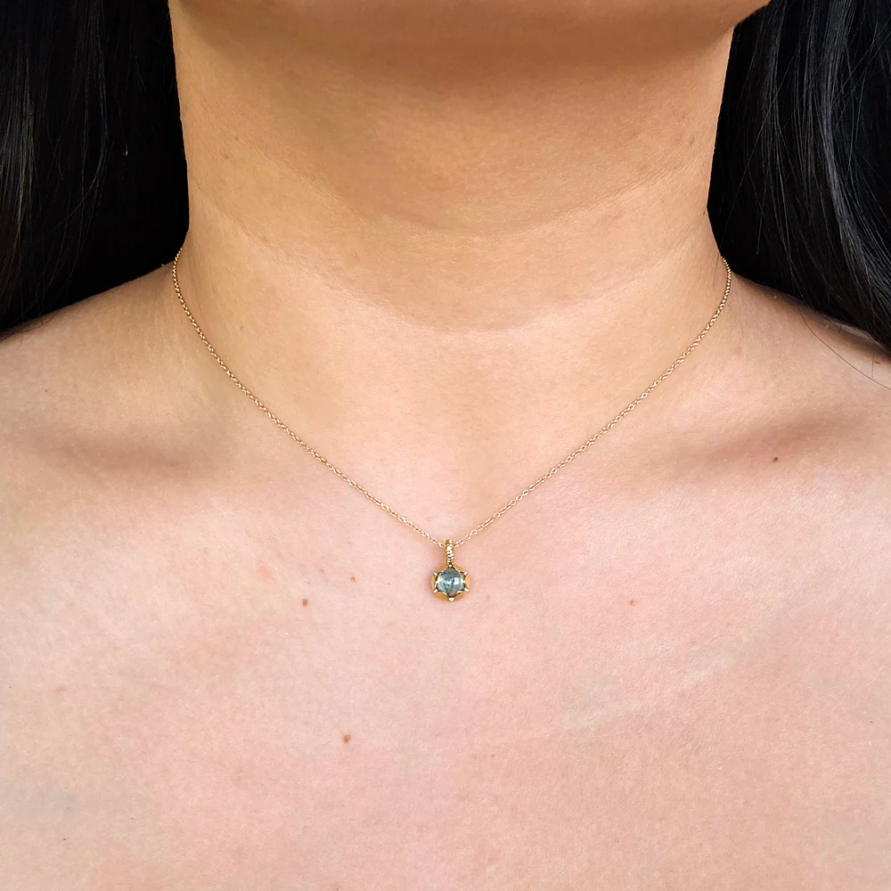 Yellow Gold and Green Montana Sapphire Necklace - "Hidden Star" - Image 2