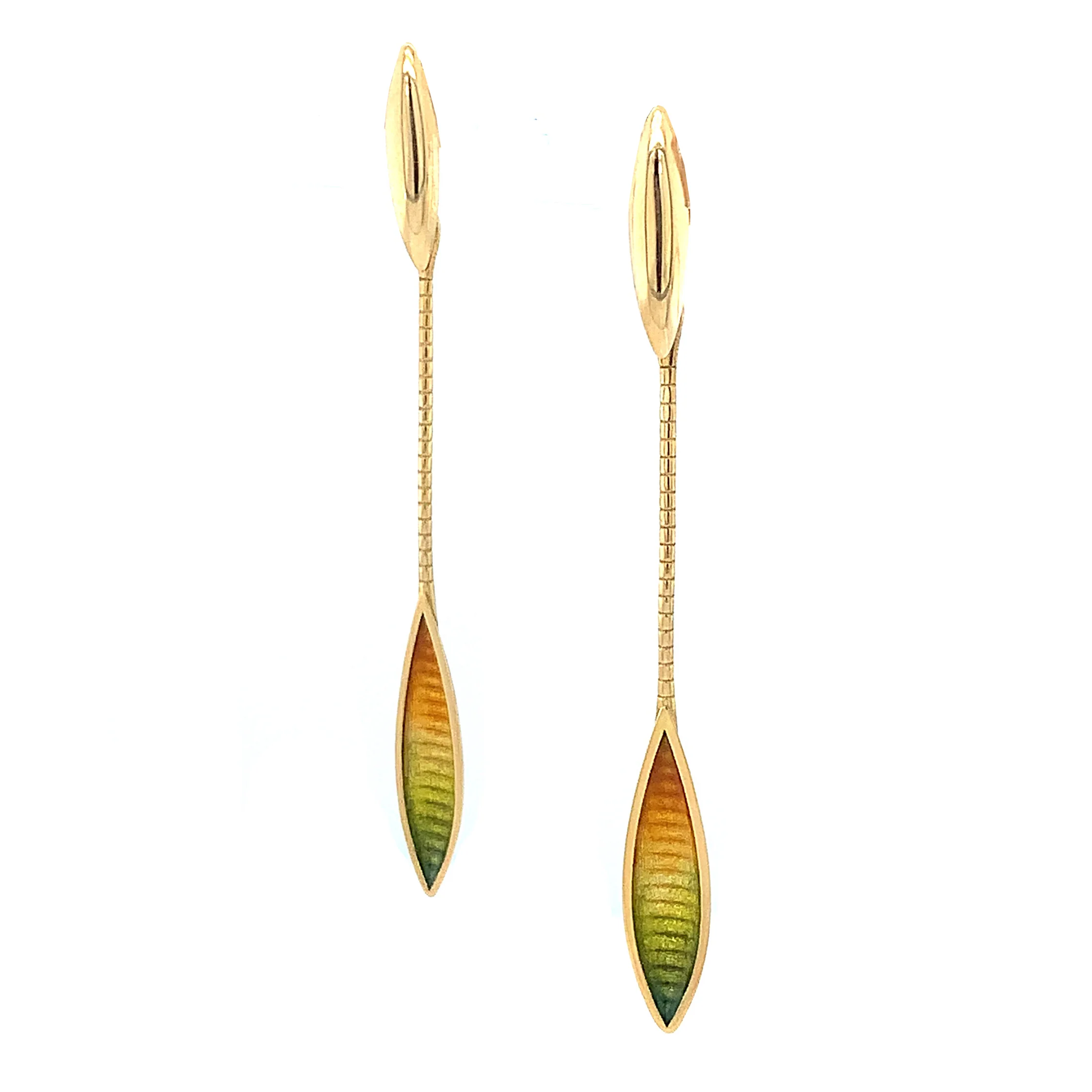 Yellow Gold & Enamel Drop Earrings - "Ebony" - Image 2