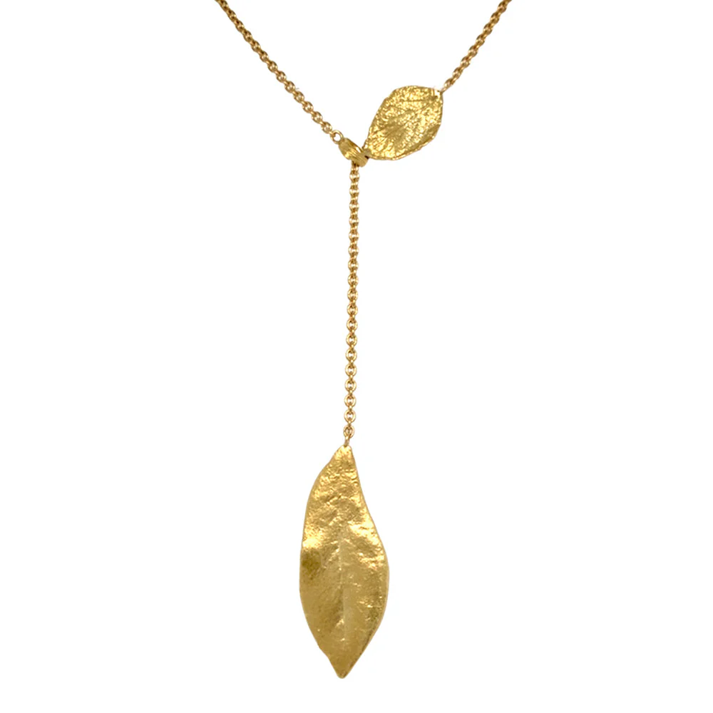 Yellow Gold Lariat Necklace - "Southern Oak & Briar Leaf" - Image 3