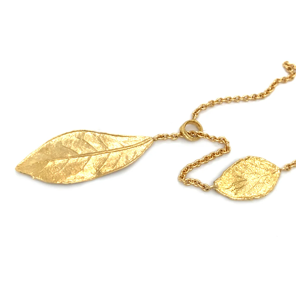 Yellow Gold Lariat Necklace - "Southern Oak & Briar Leaf" - Image 4
