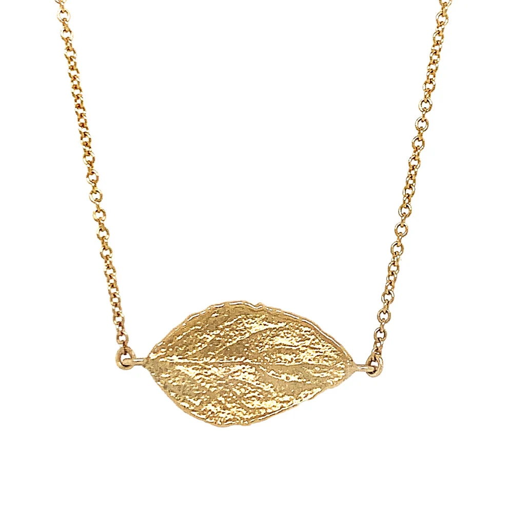 Yellow Gold Small Curled Leaf Necklace - "Hint of Fall" - Image 2