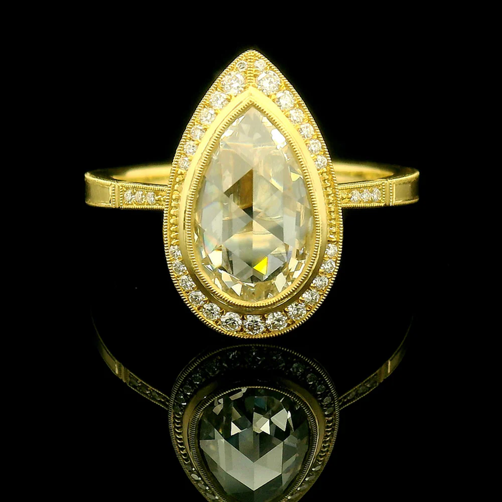 Pear Shaped Rose Cut Diamond Engagement Ring - "Virginia Halo" - Image 8