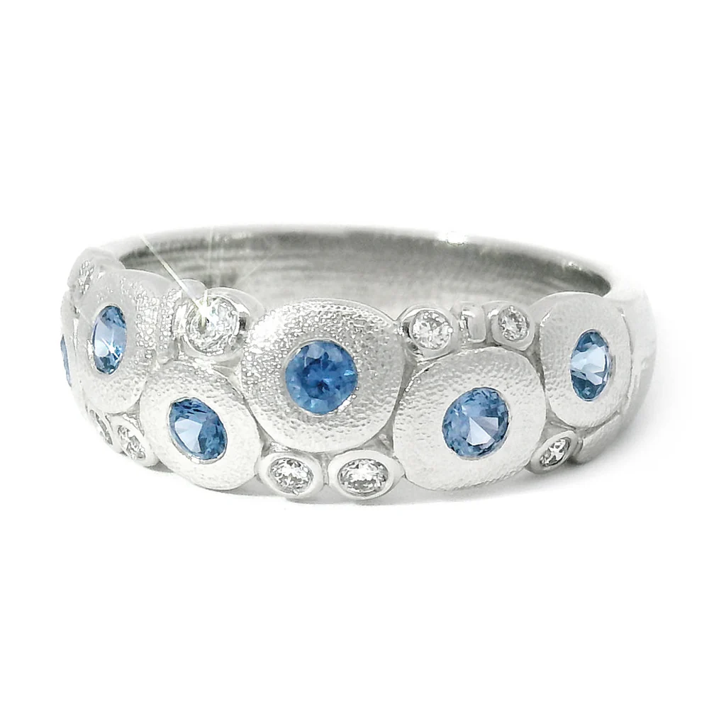 Yogo Sapphire & Diamond Platinum Domed Ring - "Candy" - Image 3