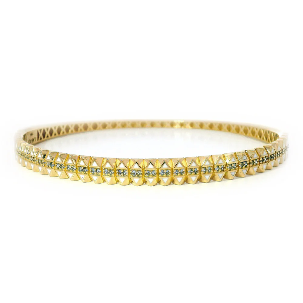Yogo Sapphire, Enamel & Gold Hinged Bangle - "Highline"
